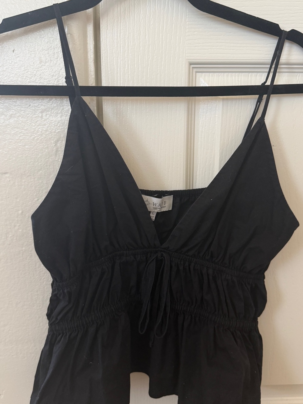 Black Smocked Drawstring Cami Top